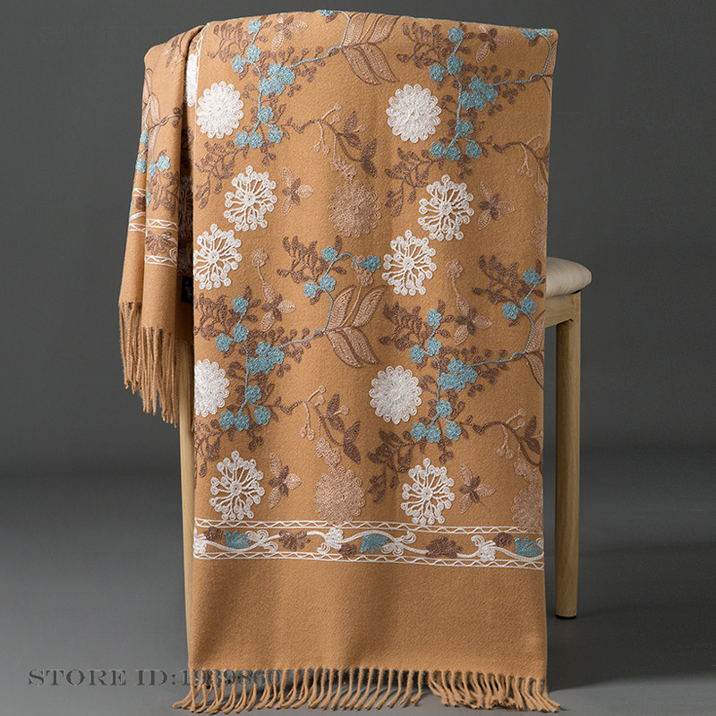 Embroidery Pashmina - Женский кашемировый пашминовый шарф-накидка с вышивкой,