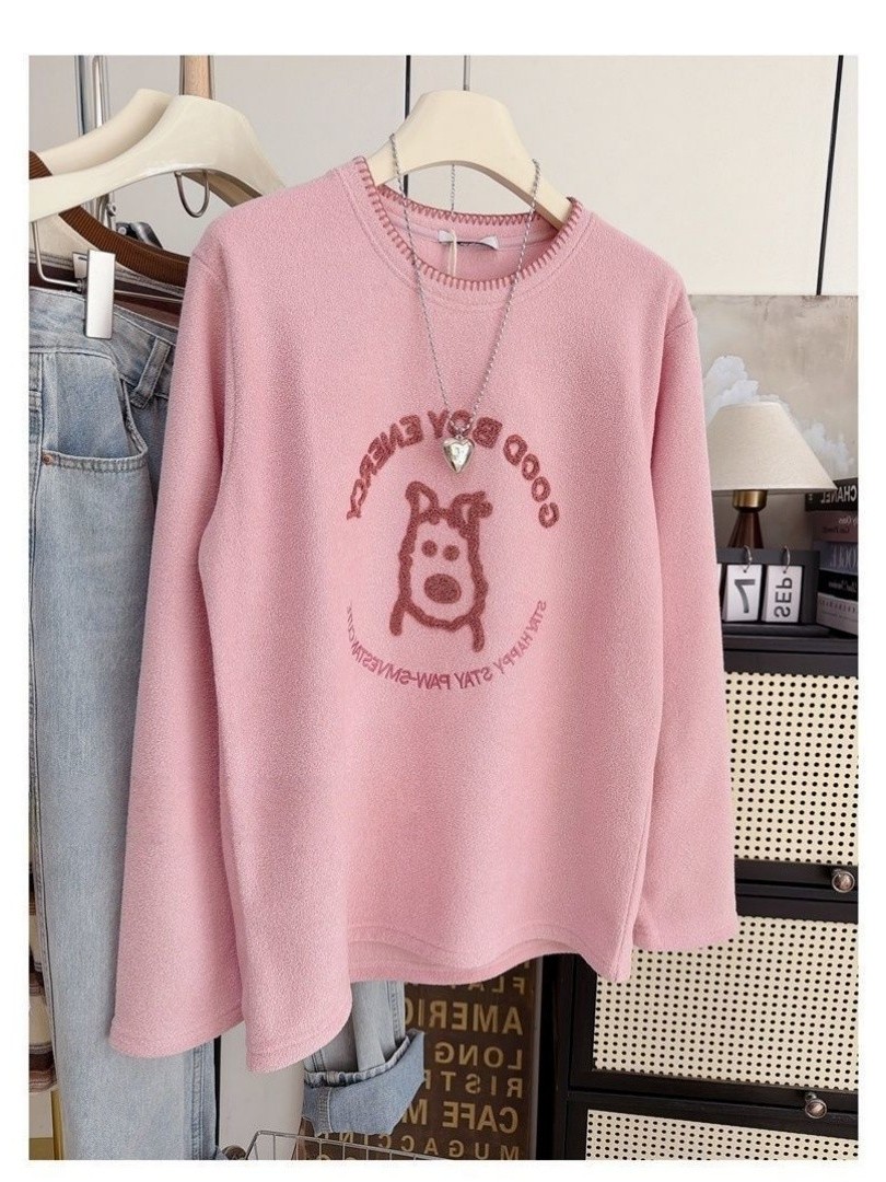 Embroidery Letter N - Корейская футболка оверсайз с мультяшной вышивкой,