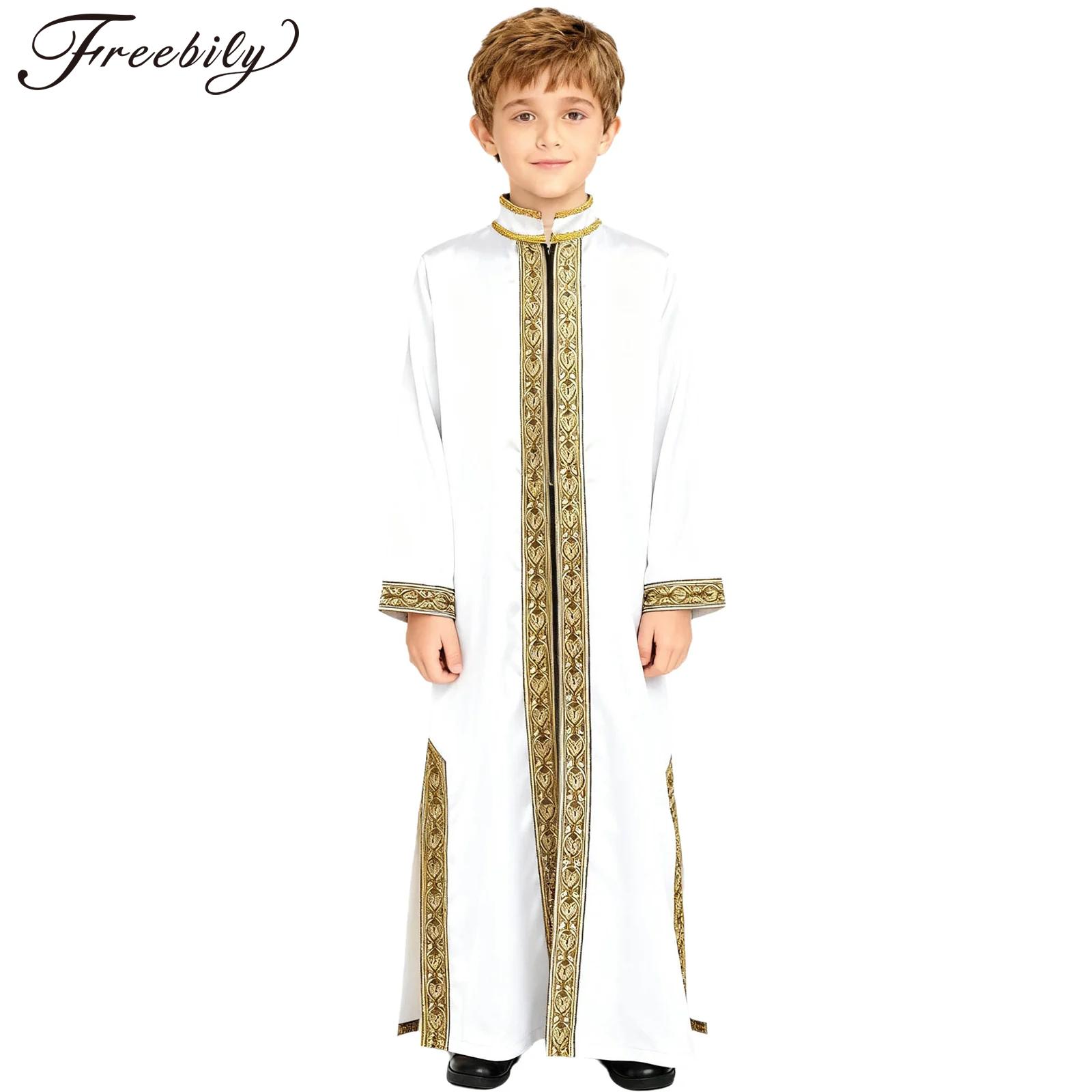 Embroidery Jacket - Мальчики с золотой вышивкой, макси-мусульманский Тобе,
