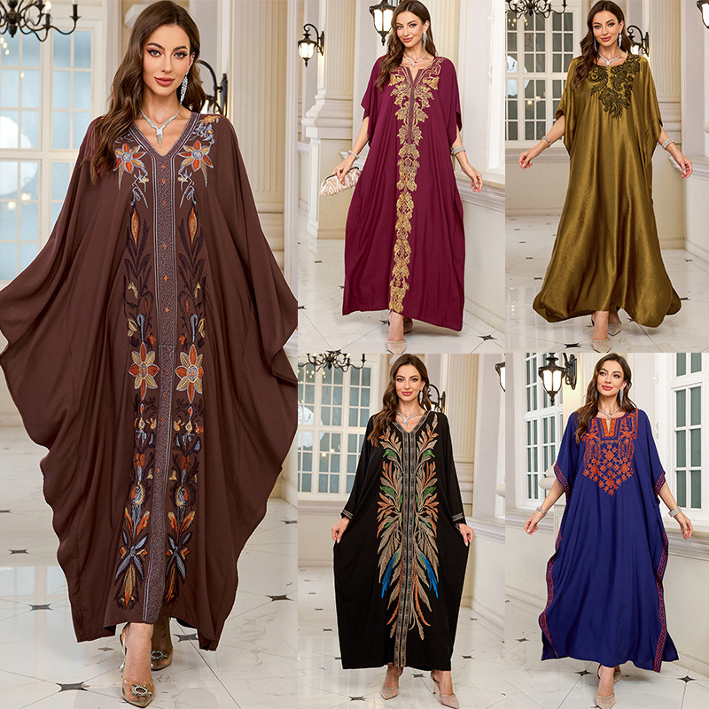 Embroidery Abaya - Женские вышитые длинные кафтаны больших размеров,