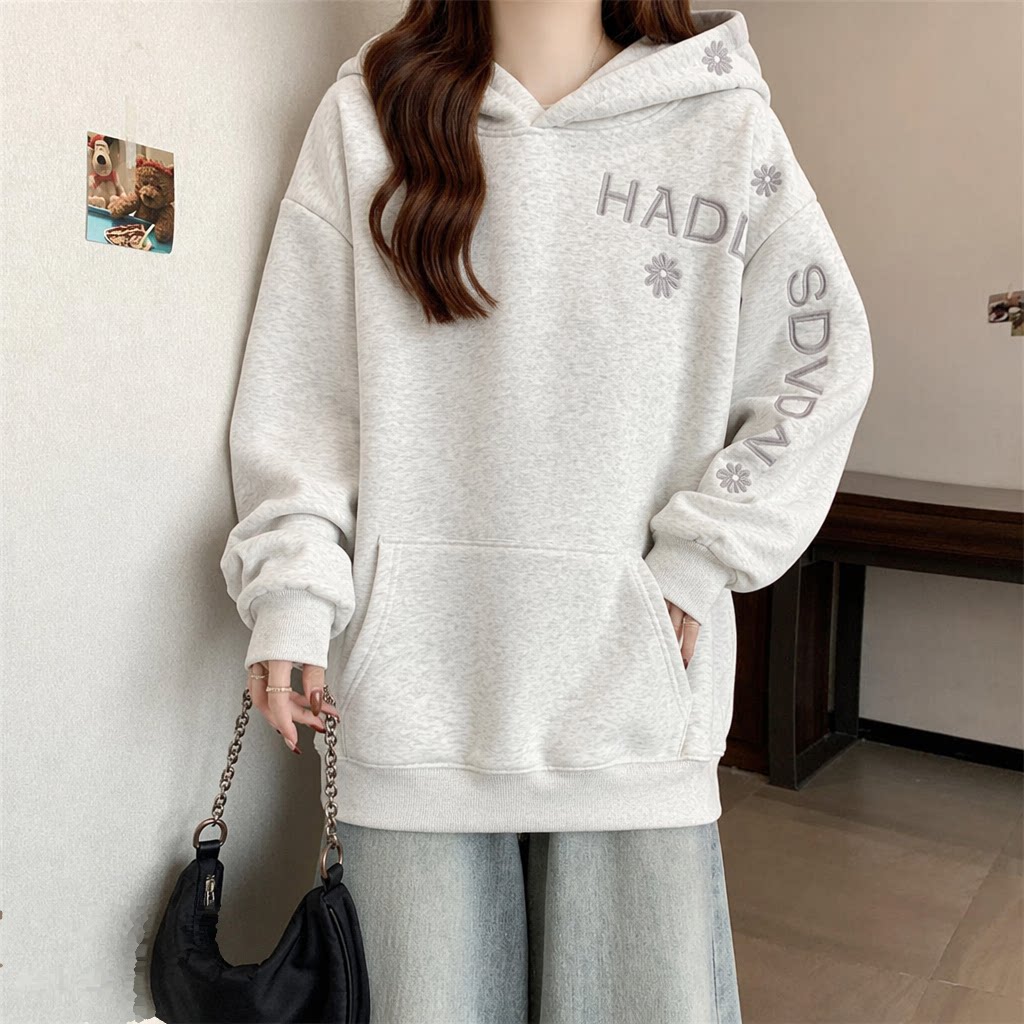 Embroidery Letter N - Однотонная женская толстовка с капюшоном, модная